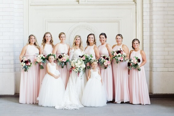 Blush bridesmaid dresses for blush and burgundy May wedding